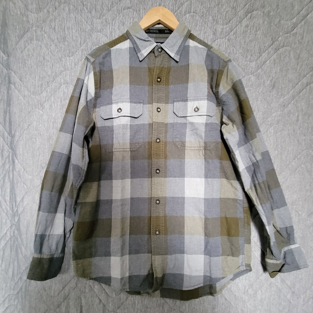 Harley-Davidson Gray and Green Casual Button Down Shirt